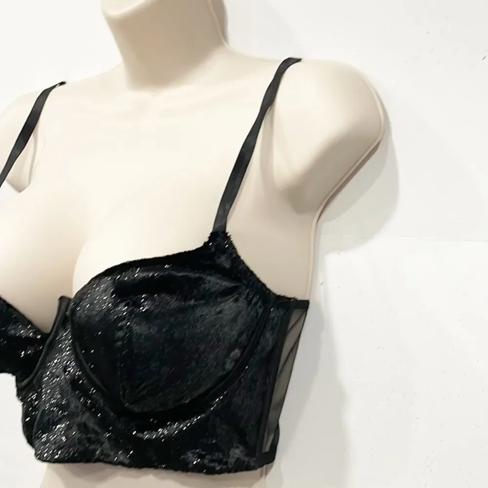 Victoria’s Secret Velvet Bustier Very Sexy Balconnet Women Sz 34C Black‎ Shimmer
